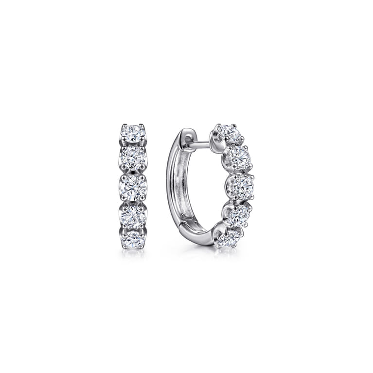 14K White Gold 15mm Diamond Huggies - 1 ct - Shot 1