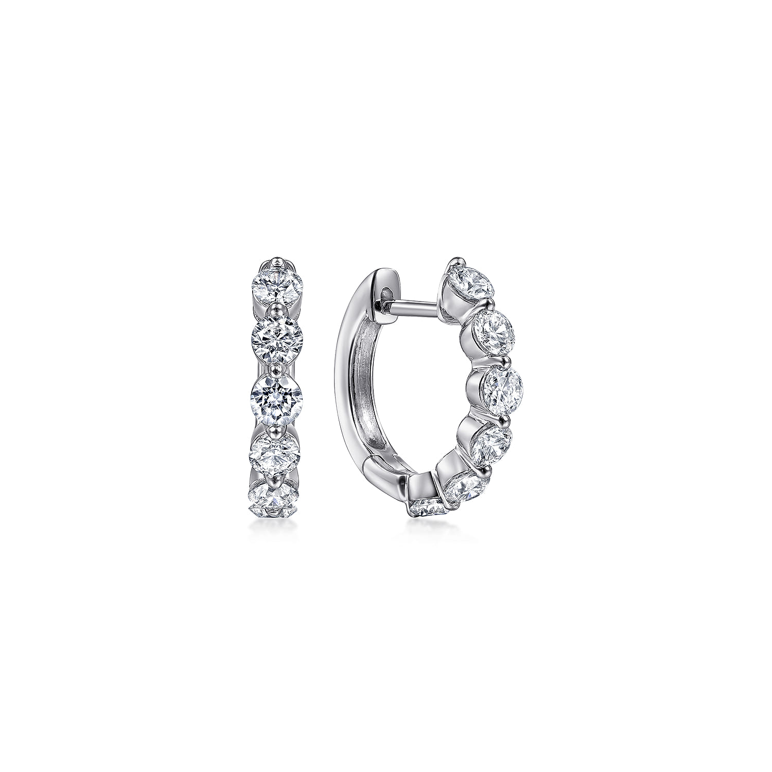 14K White Gold 15mm Diamond Huggies - 0.95 ct - Shot 1