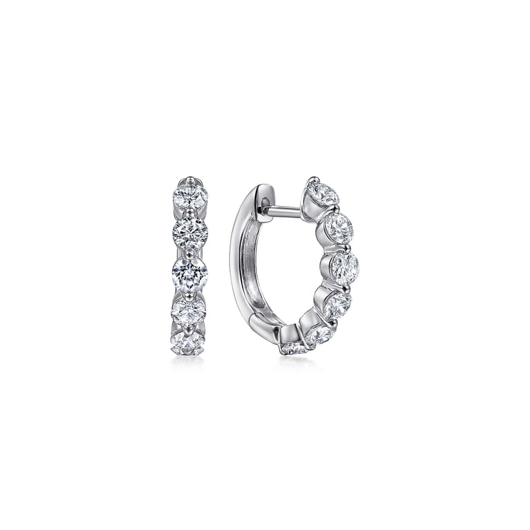 14K White Gold 15mm Diamond Huggies - 0.95 ct - Shot 1