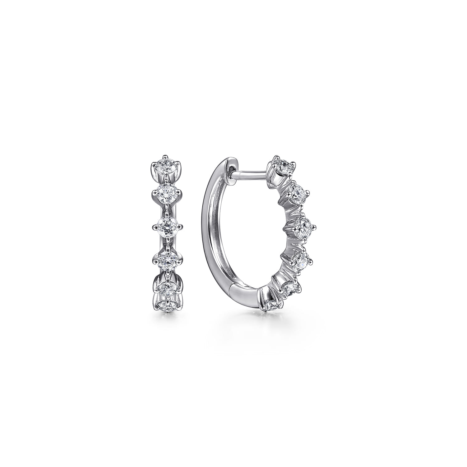 14K White Gold 15mm Diamond Huggies - 0.4 ct - Shot 1