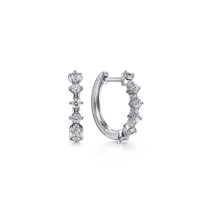 14K White Gold 15mm Diamond Huggies