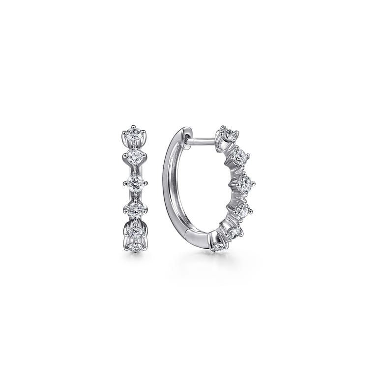 14K White Gold 15mm Diamond Huggies - 0.4 ct - Shot 1