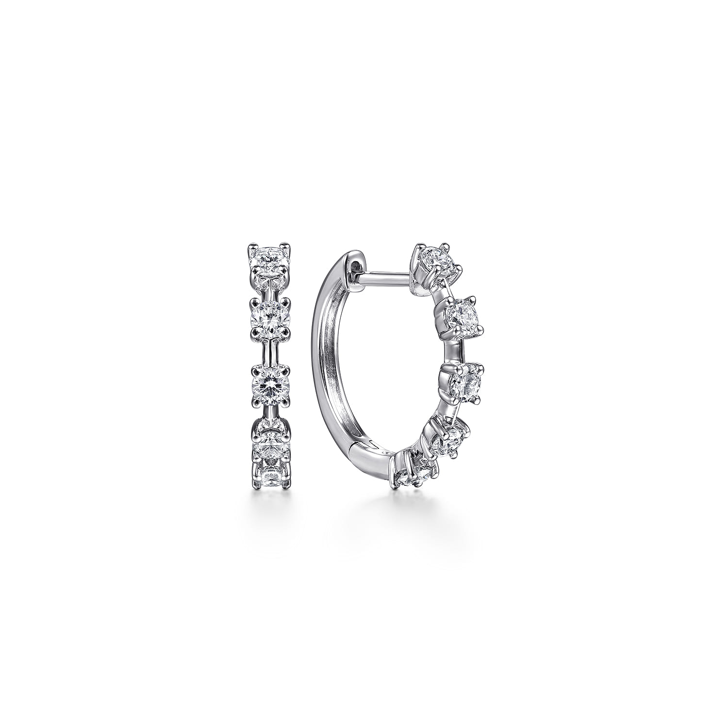 14K White Gold 15mm Diamond Huggies - 0.5 ct - Shot 1