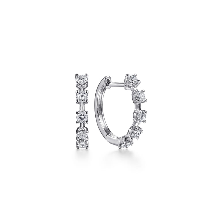 14K White Gold 15mm Diamond Huggies - 0.5 ct - Shot 1