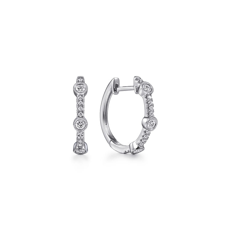 14K White Gold 15mm Diamond Huggies - 0.25 ct - Shot 1