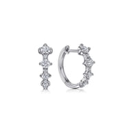 14K White Gold 15mm Diamond Station Huggie Earrings