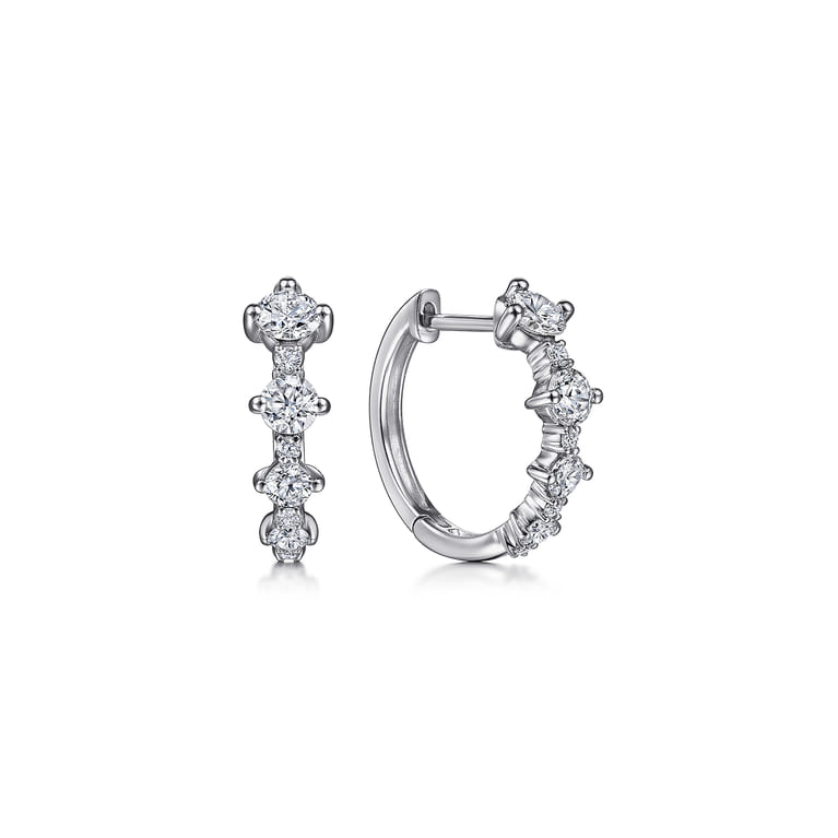 14K White Gold 15mm Diamond Station Huggie Earrings - 0.75 ct - Shot 1