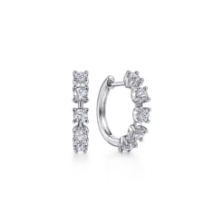 14K White Gold 15mm Diamond Station Huggie Earrings