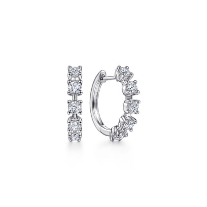 14K White Gold 15mm Diamond Station Huggie Earrings