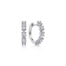 14K White Gold 15mm Diamond Station Huggie Earrings - 1 ct