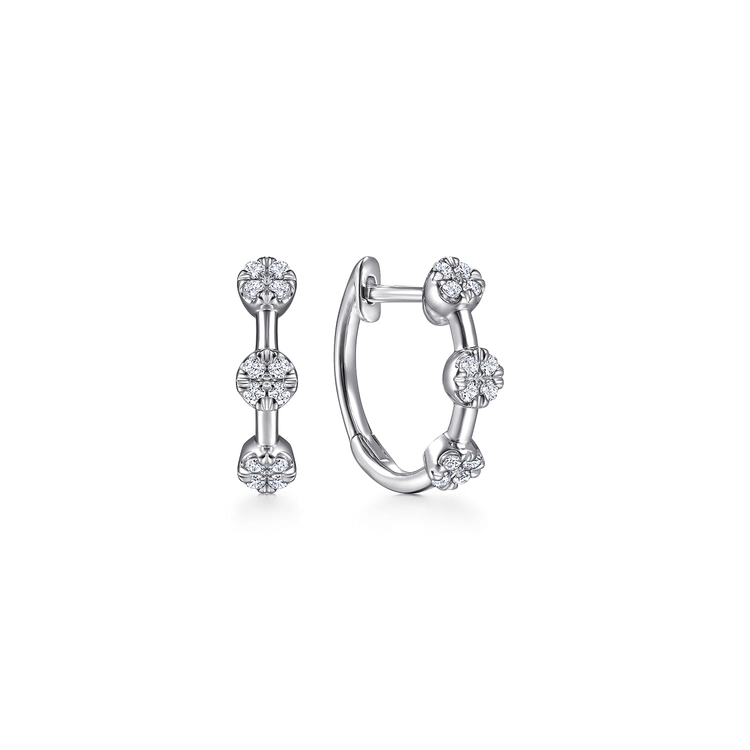 14K White Gold 15mm Diamond Station Huggie - 0.14 ct - Shot 1