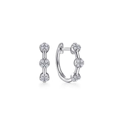 14K White Gold 15mm Diamond Station Huggie