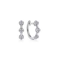 14K White Gold 15mm Diamond Station Huggie