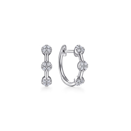 14K White Gold 15mm Diamond Station Huggie