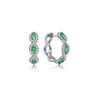 14K White Gold 15mm Diamond and Emerald Earrings - 0.35 ct