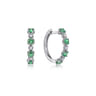 14K White Gold 15mm Diamond and Emerald Huggie Earrings - 0.08 ct