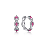 14K White Gold 15mm Diamond and Ruby Earrings