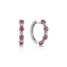 14K White Gold 15mm Diamond and Ruby Huggie Earrings - 0.08 ct