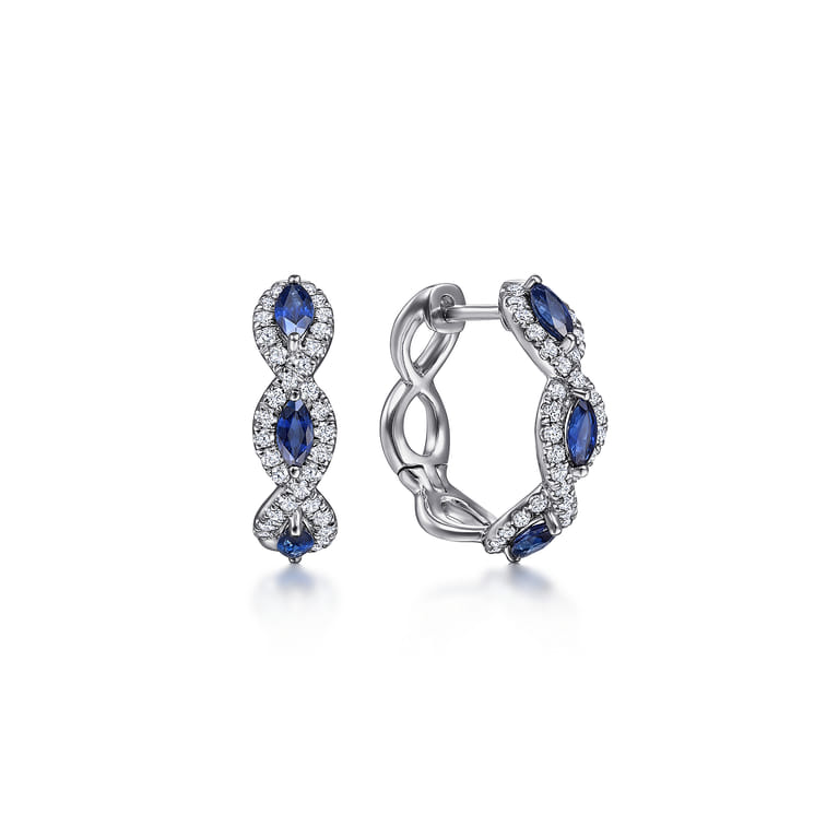 14K White Gold 15mm Diamond and Sapphire Earrings - 0.35 ct - Shot 1