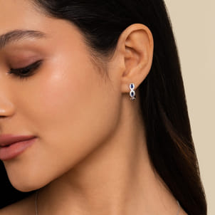 14K White Gold 15mm Diamond and Sapphire Earrings