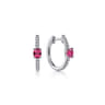 14K White Gold 15mm Diamond and Single Ruby Huggie Earrings - 0.16 ct