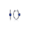 14K White Gold 15mm Diamond and Single Sapphire Huggie Earrings - 0.16 ct