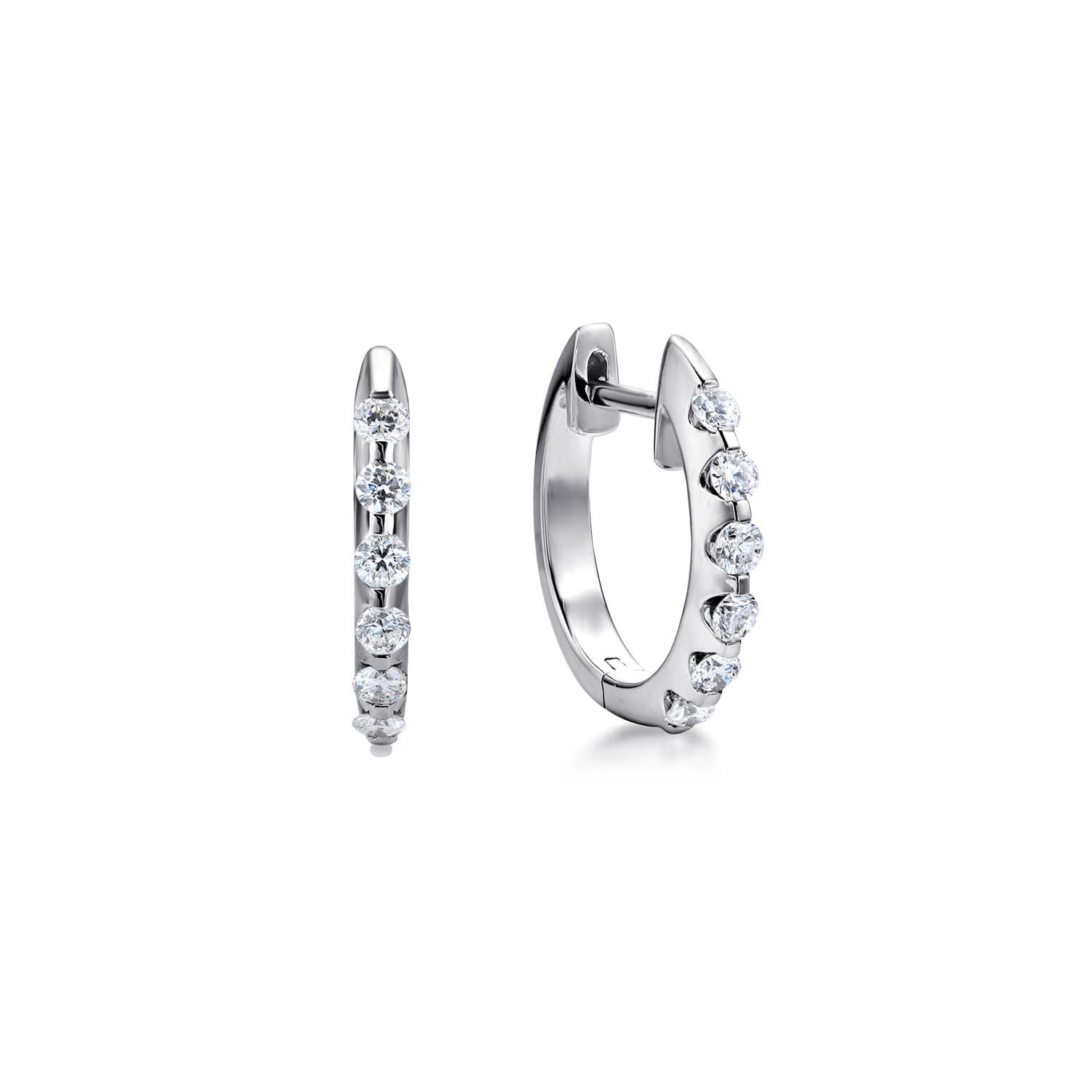 14K White Gold 15mm Round Classic Diamond Huggie Earrings - 0.4 ct - Shot 1