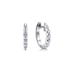 14K White Gold 15mm Round Classic Diamond Huggie Earrings