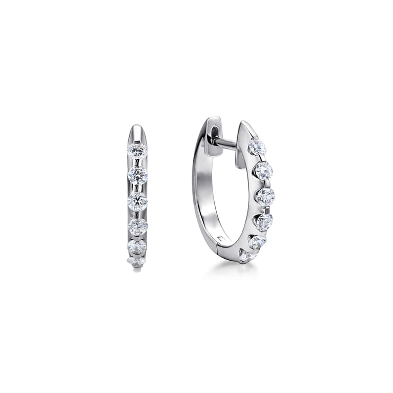 14K White Gold 15mm Round Classic Diamond Huggie Earrings - 0.4 ct - Shot 1