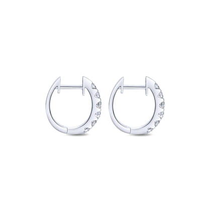 14K White Gold 15mm Round Classic Diamond Huggie Earrings
