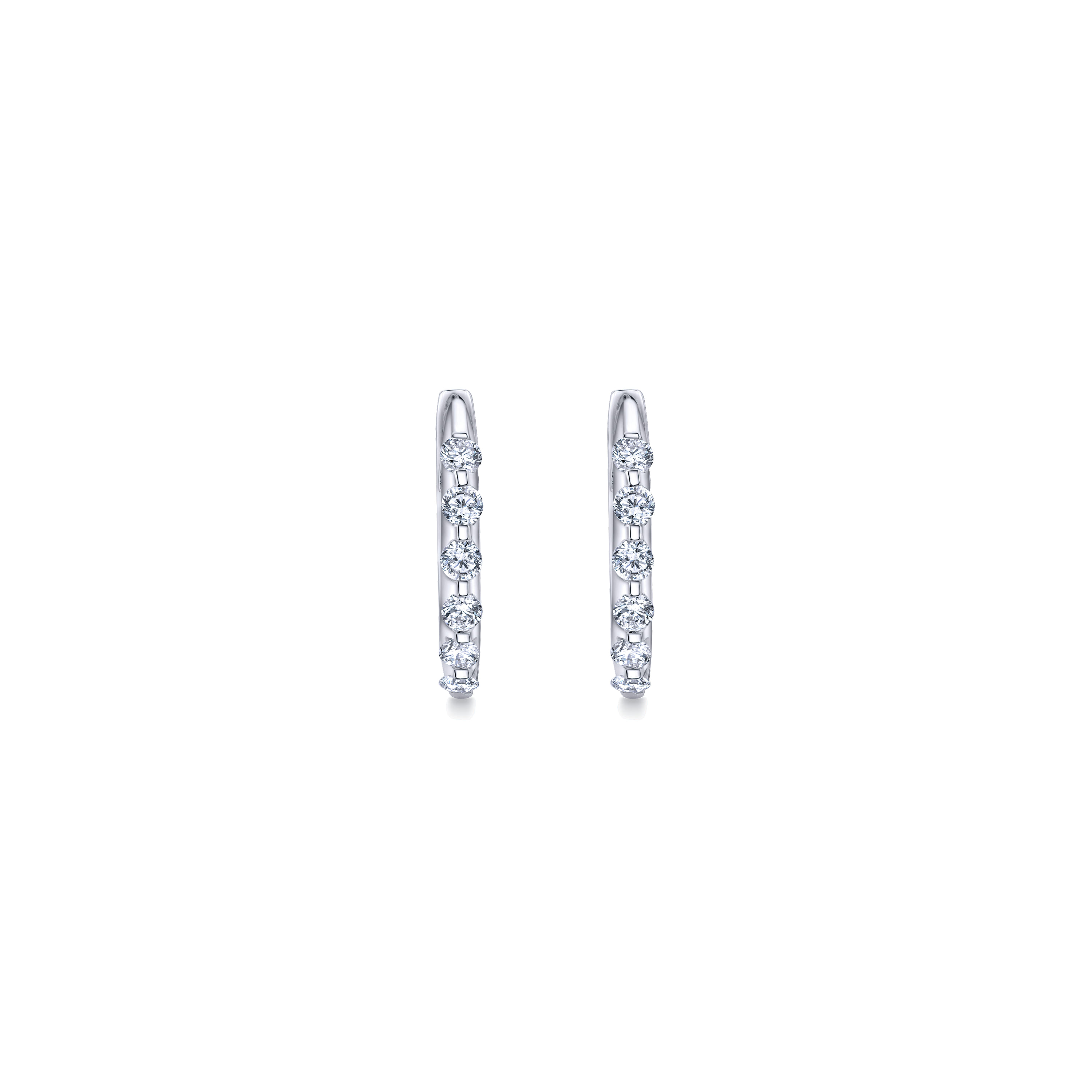 14K White Gold 15mm Round Classic Diamond Huggie Earrings - 0.4 ct - Shot 3