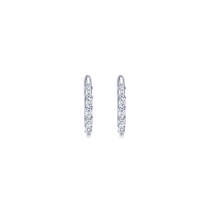 14K White Gold 15mm Round Classic Diamond Huggie Earrings