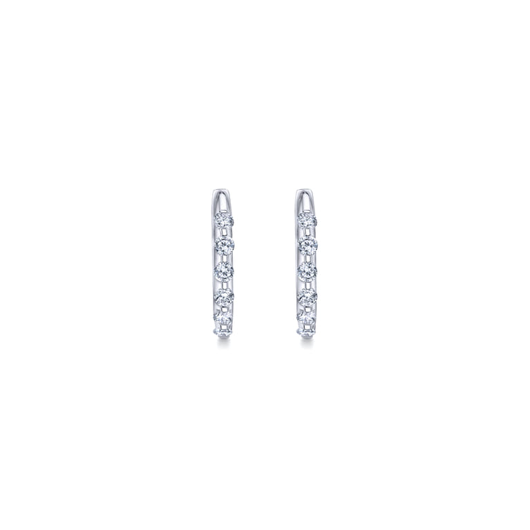 14K White Gold 15mm Round Classic Diamond Huggie Earrings - 0.4 ct - Shot 3