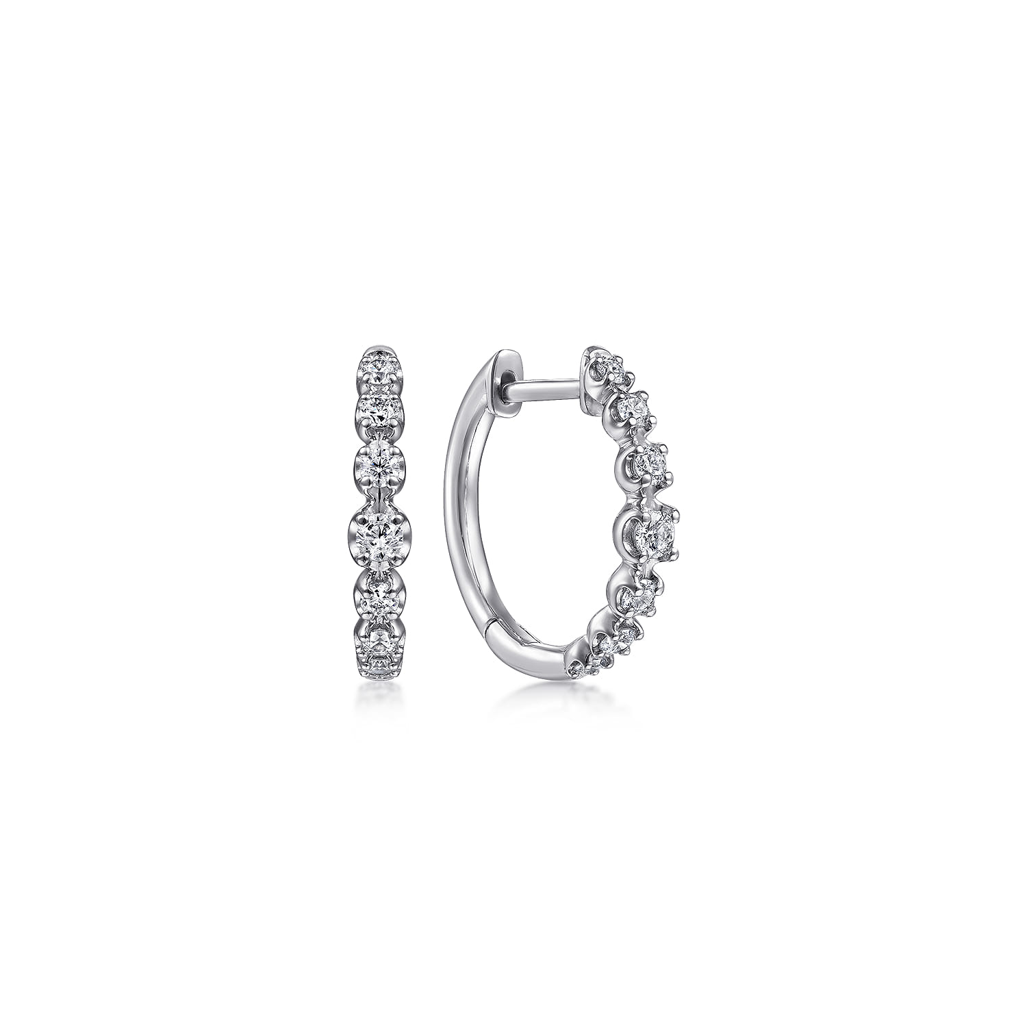 14K White Gold 15mm Round Classic Diamond Huggies - 0.23 ct - Shot 1