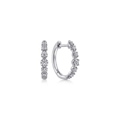 14K White Gold 15mm Round Classic Diamond Huggies