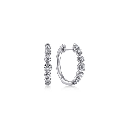 14K White Gold 15mm Round Classic Diamond Huggies