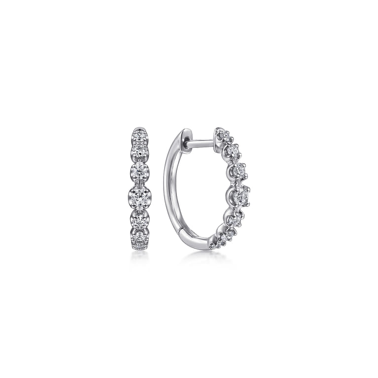 14K White Gold 15mm Round Classic Diamond Huggies - 0.23 ct - Shot 1