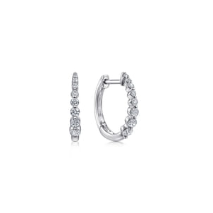 14K White Gold 15mm Round Diamond Classic Huggie Earrings