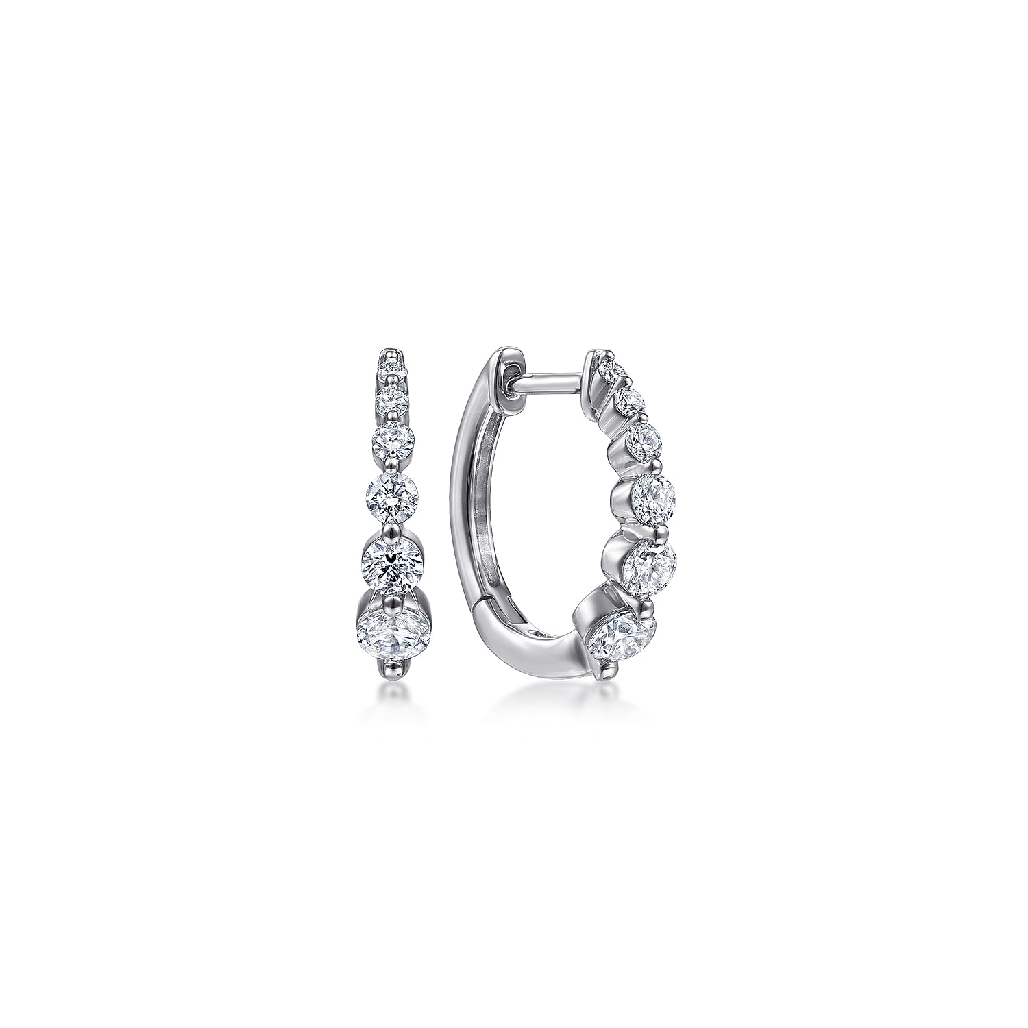 14K White Gold 15mm Round Diamond Huggies - 0.5 ct - Shot 1