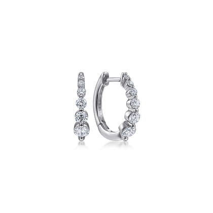 14K White Gold 15mm Round Diamond Huggies