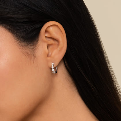 14K White Gold 15mm Round Diamond Huggies