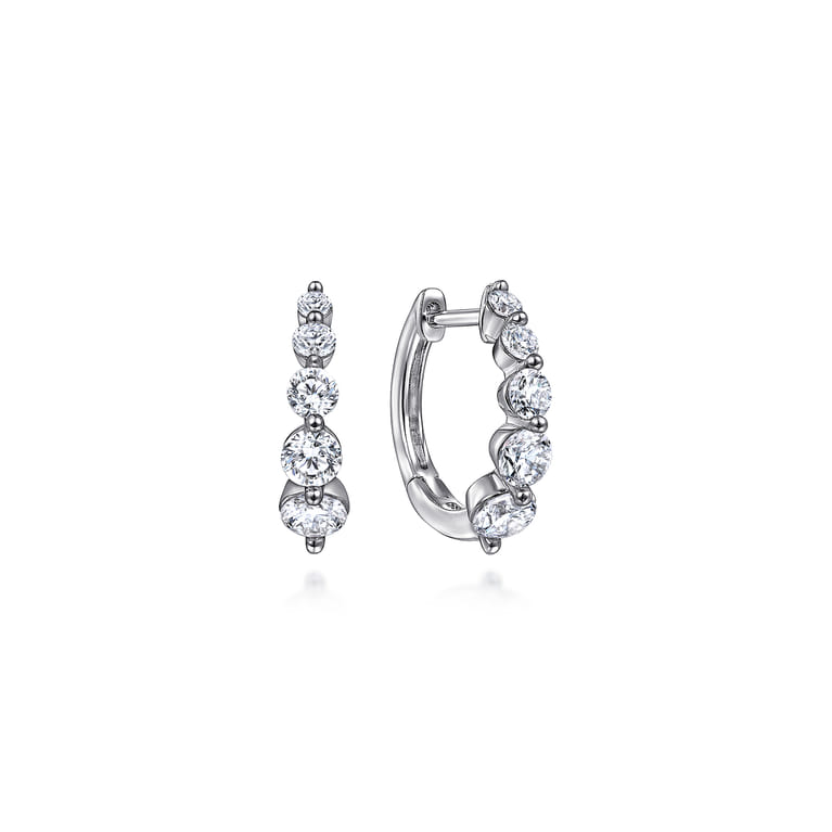 14K White Gold 15mm Round Diamond Huggies - 0.95 ct - Shot 1