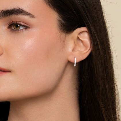 14K White Gold 15mm Round Diamond Huggies