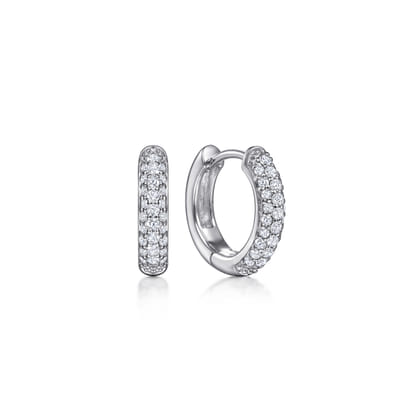 14K White Gold 15mm Round Diamond Huggies