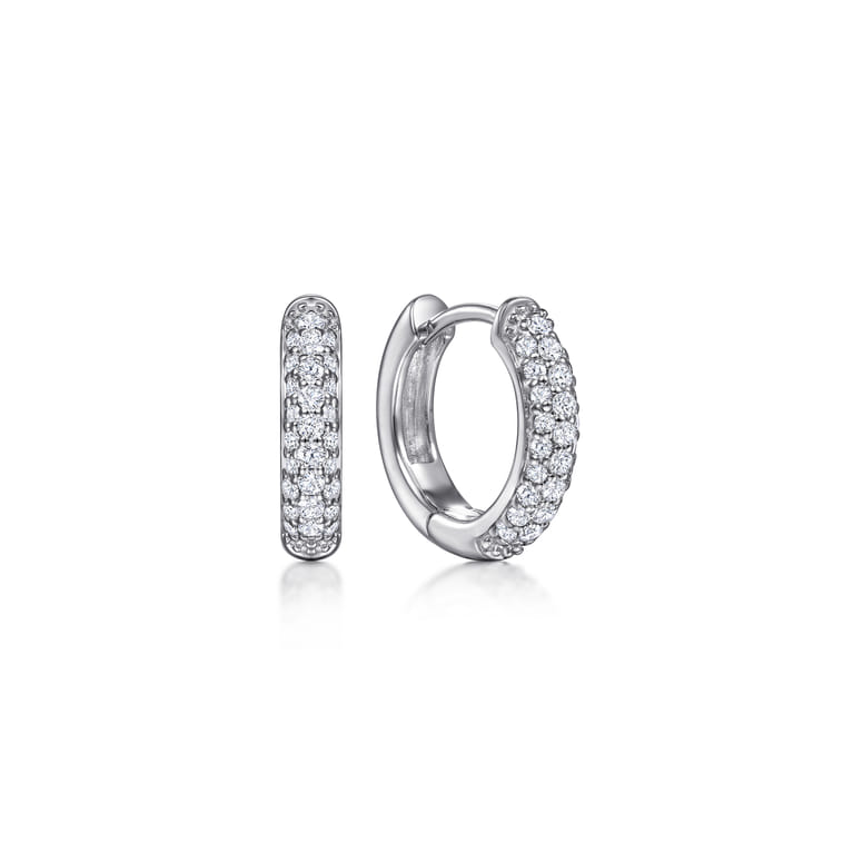 14K White Gold 15mm Round Diamond Huggies - 0.35 ct - Shot 1