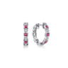 14K White Gold 15mm Ruby and Diamond Huggies - 0.05 ct
