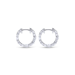 14K White Gold 15mm Ruby and Diamond Huggies