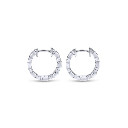 14K White Gold 15mm Ruby and Diamond Huggies