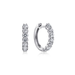 14K White Gold 15mm Share Prong Set Diamond Huggie Earrings