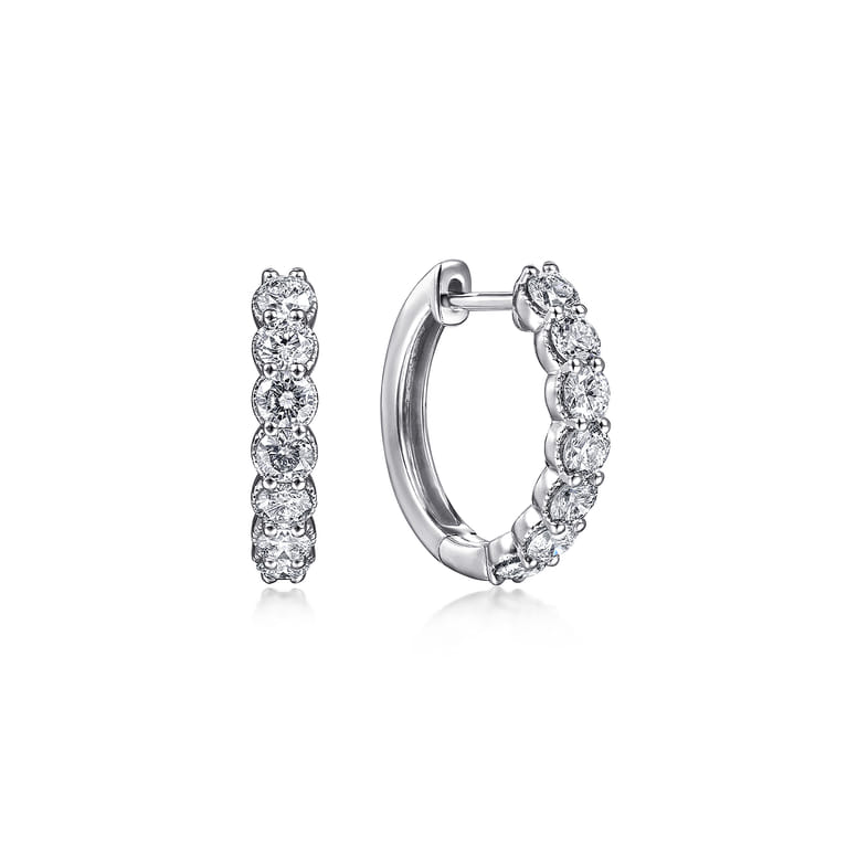 14K White Gold 15mm Share Prong Set Diamond Huggie Earrings - 1 ct - Shot 1